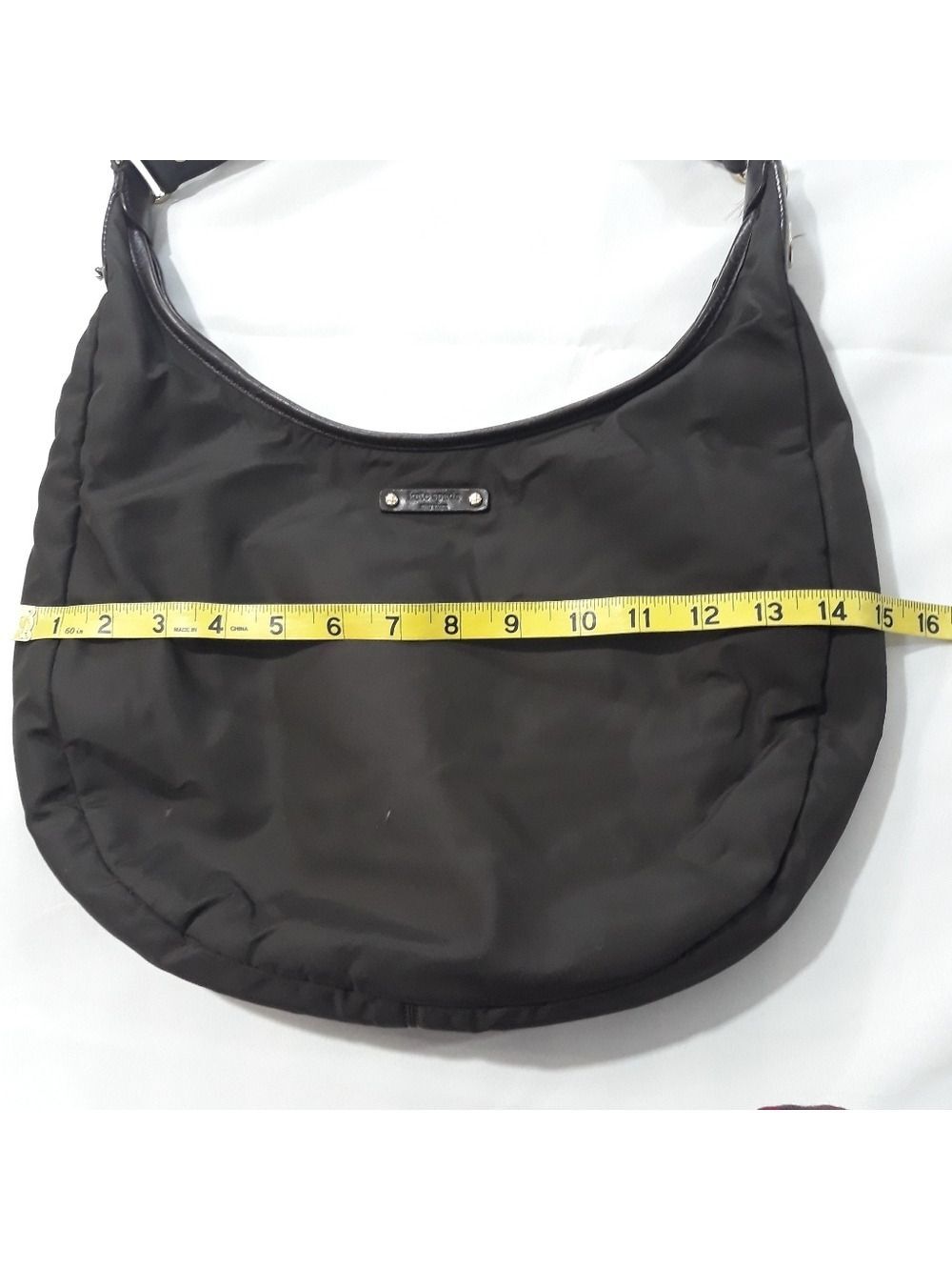 Kate Spade Nylon Hobo Shoulder Bag Brown Wit Leather Trim On The Strap Zippered - Picture 10 of 12